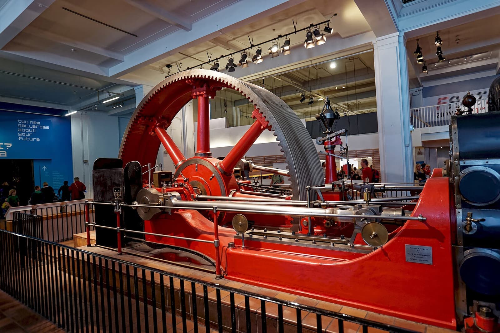A red mill engine in the Energy Hall at the Science Museum